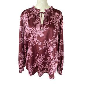 Studio 1886 plum long sleeve pullover blouse with tie closure women's size L
